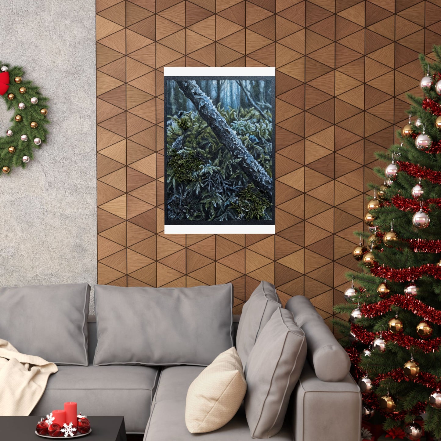 Moonlight Moss Close Up Wall Art Print - Dark Japandi Kanso