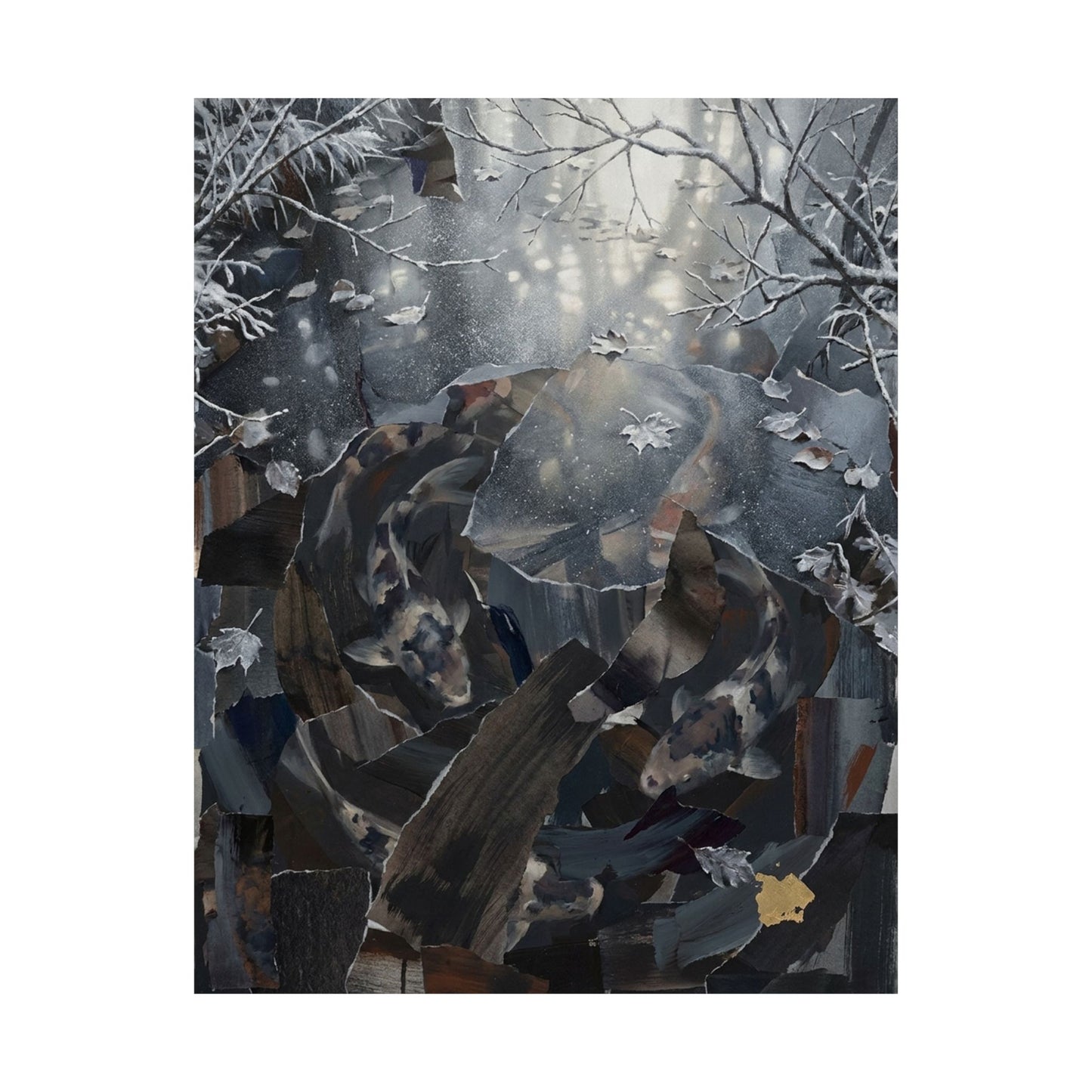 Koi Pond Wall Art Print | Winter Dark Japandi Shadow Zen Art
