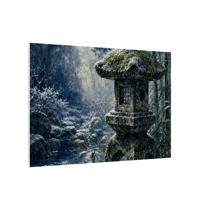 Zen Stone Lantern in Dappled | Sumi E Canvas Art