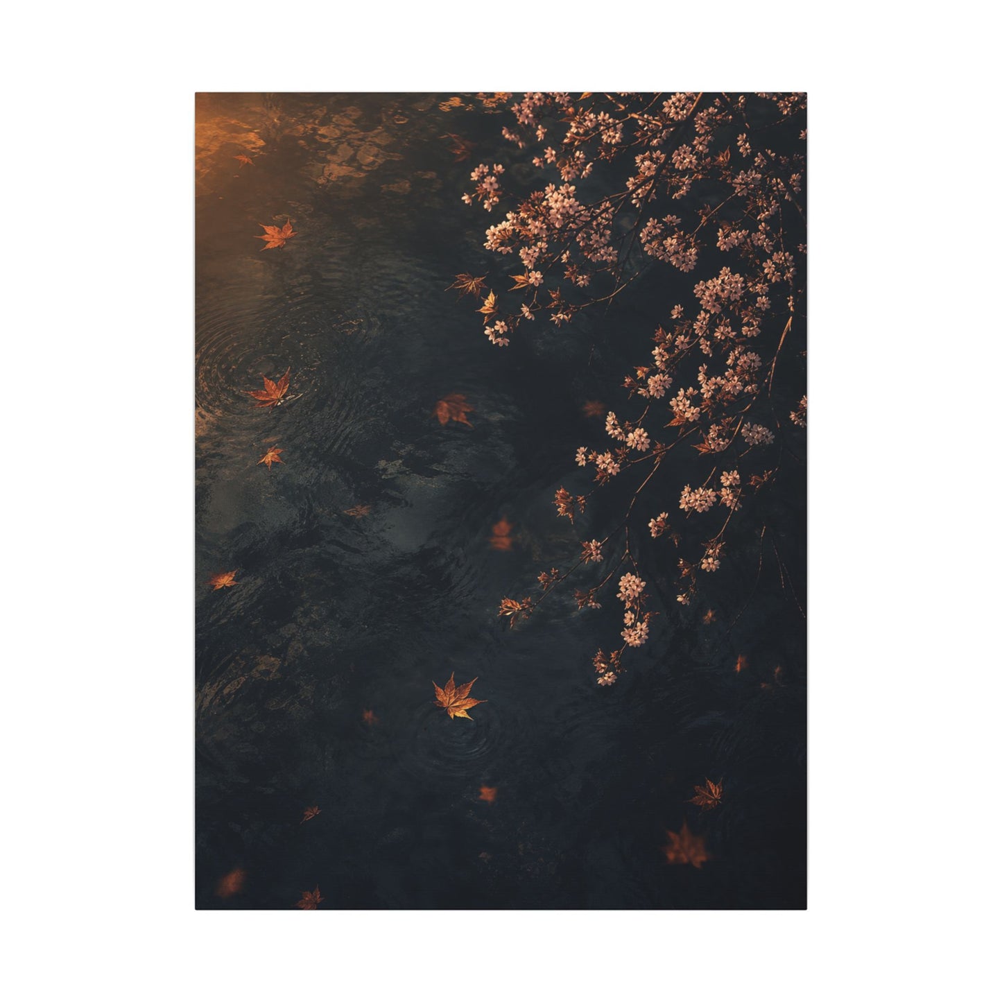 Golden Hour Cherry Blossom Canvas Art - Dark Japandi Kanso