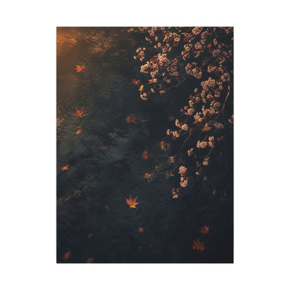 Golden Hour Cherry Blossom Canvas Art - Dark Japandi Kanso