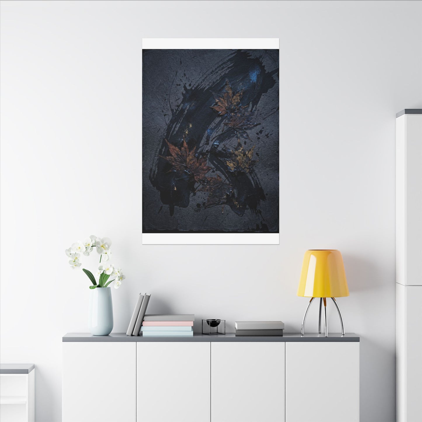 Sophisticated Ink Brushstroke Canvas Art - Dark Texture Dark Japandi