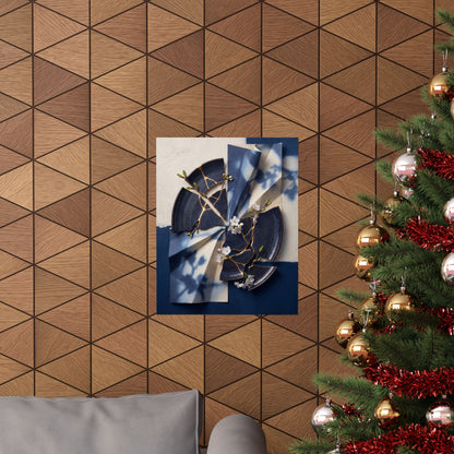 Kintsugi Paper Fold in Moonlight | Gold Repair Wall Art Print