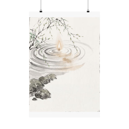 Zen Water Ripple in Candlelight | Sumi E Wall Art Print
