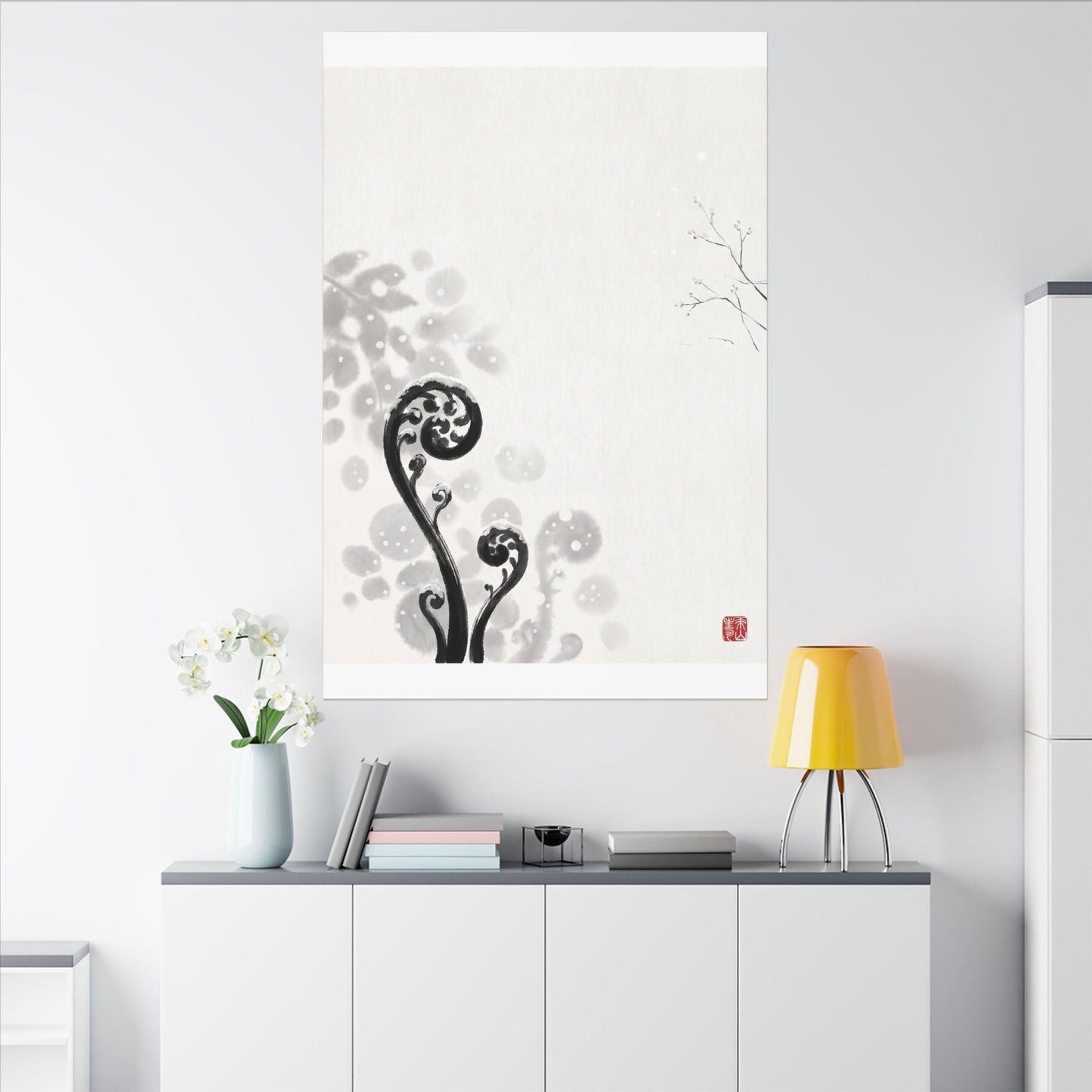 Winter Fern Unfurling Ukiyo E Inspired Canvas Art | Peaceful Decor