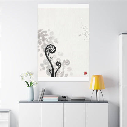 Winter Fern Unfurling Ukiyo E Inspired Canvas Art | Peaceful Decor