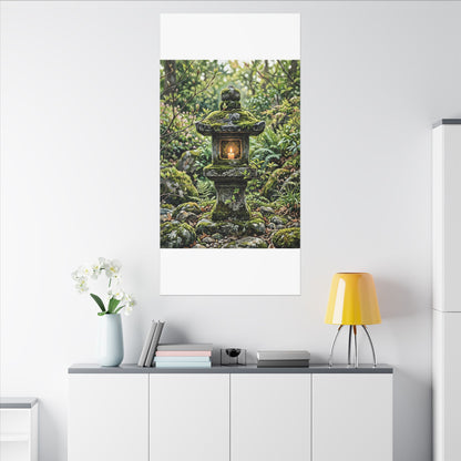 Neutral Stone Lantern Canvas Art - Japanese Pattern Japandi