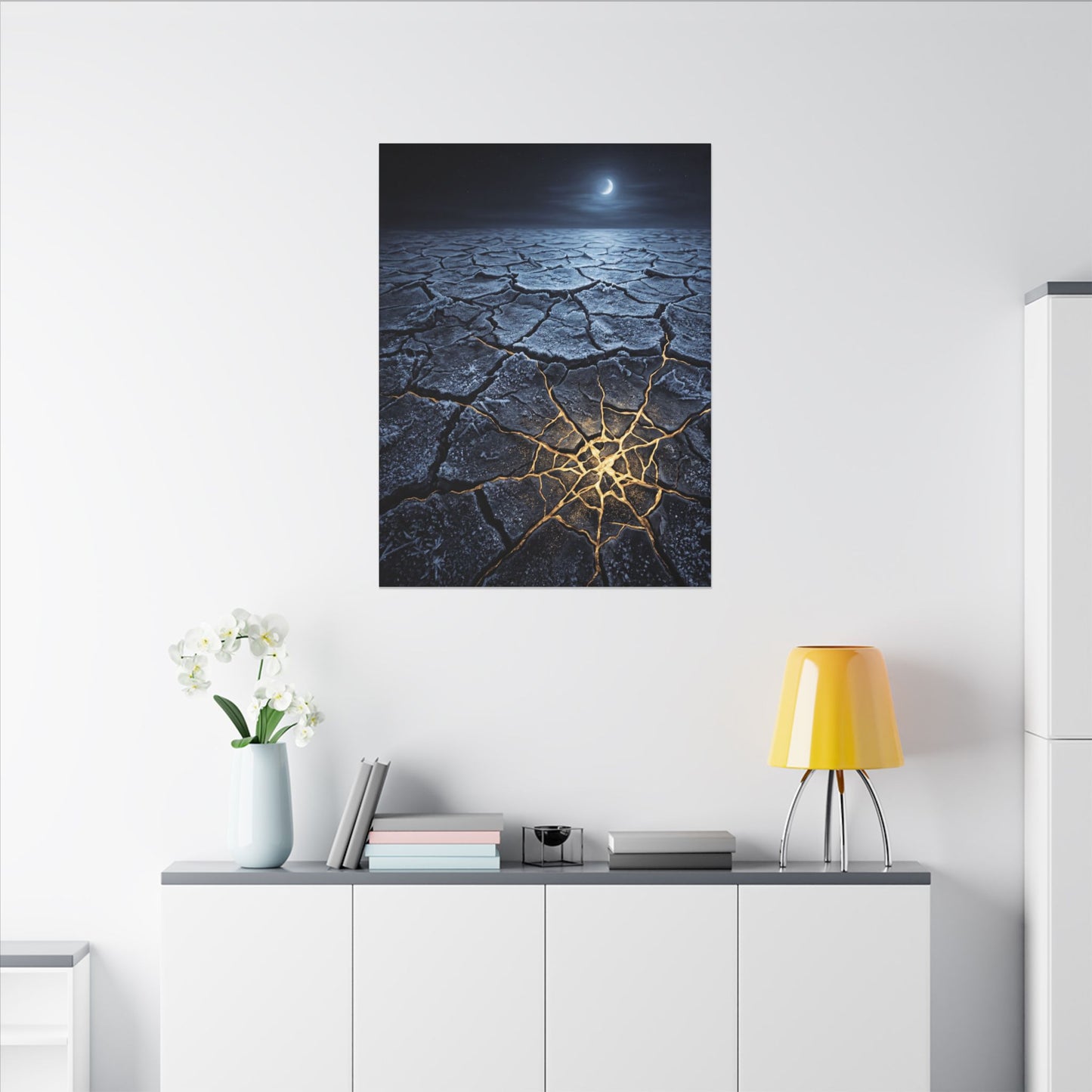 Moonlight Cracked Earth Canvas Art - Kintsugi Mono No Aware