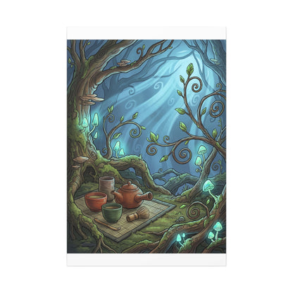 Spring Tea Ceremony Forest Whimsy Canvas Art | Cozy Decor