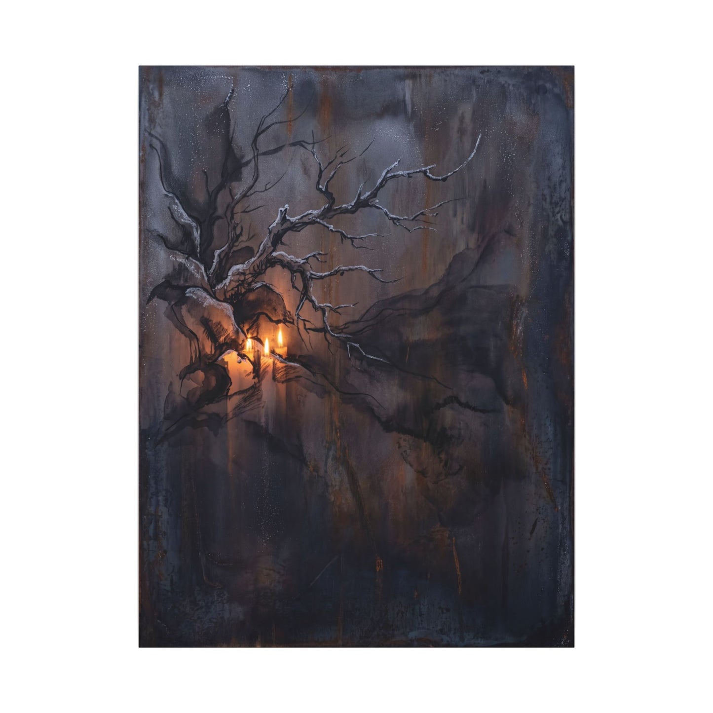 Winter Rust Patina Charcoal Ink Canvas Art | Atmospheric Decor