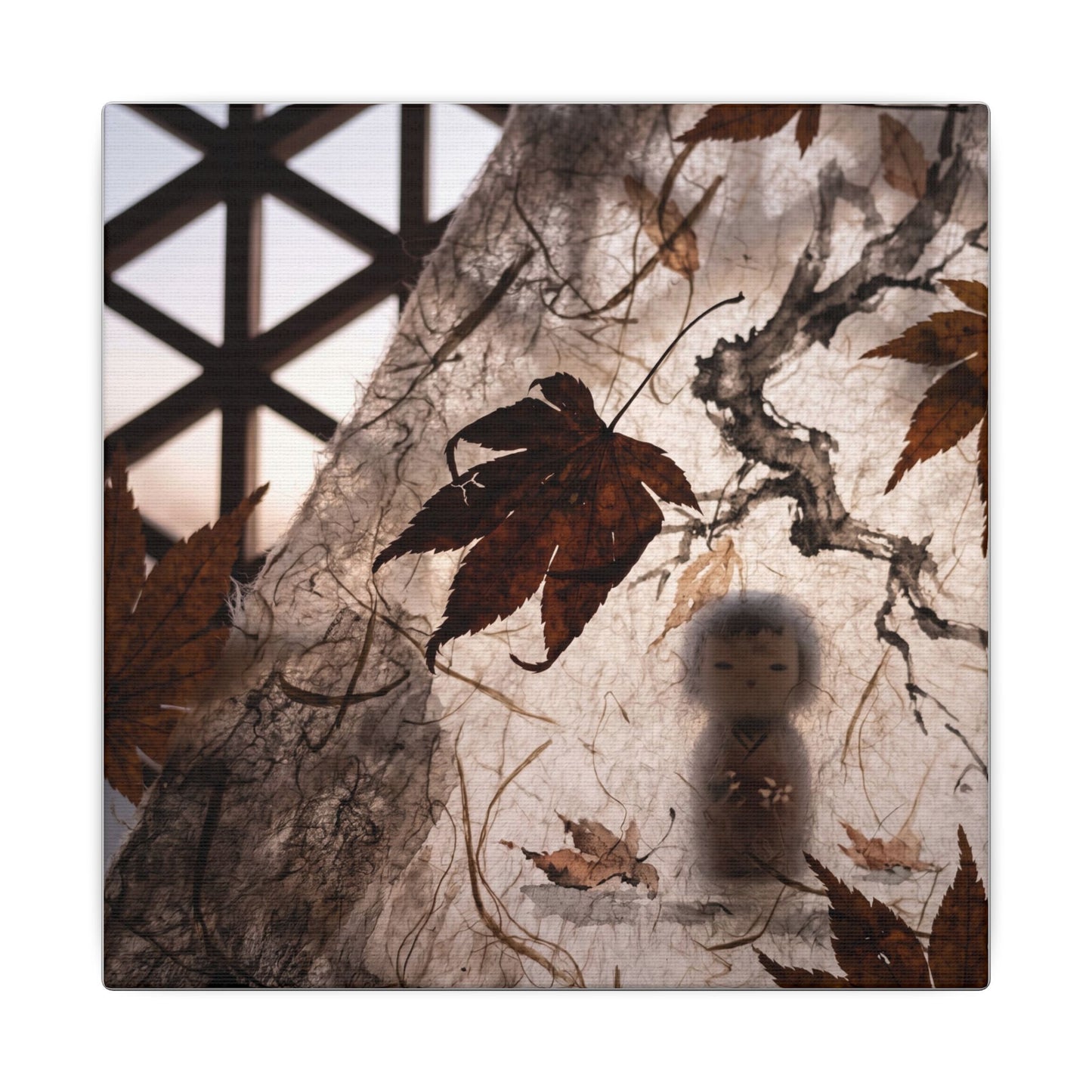 Shoji Screen Autumn Canvas Art | Dark Japandi Atmospheric Design