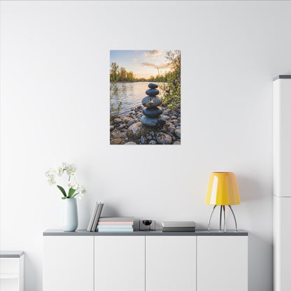 Kintsugi River Stones in Golden Hour | Gold Vein Canvas Art