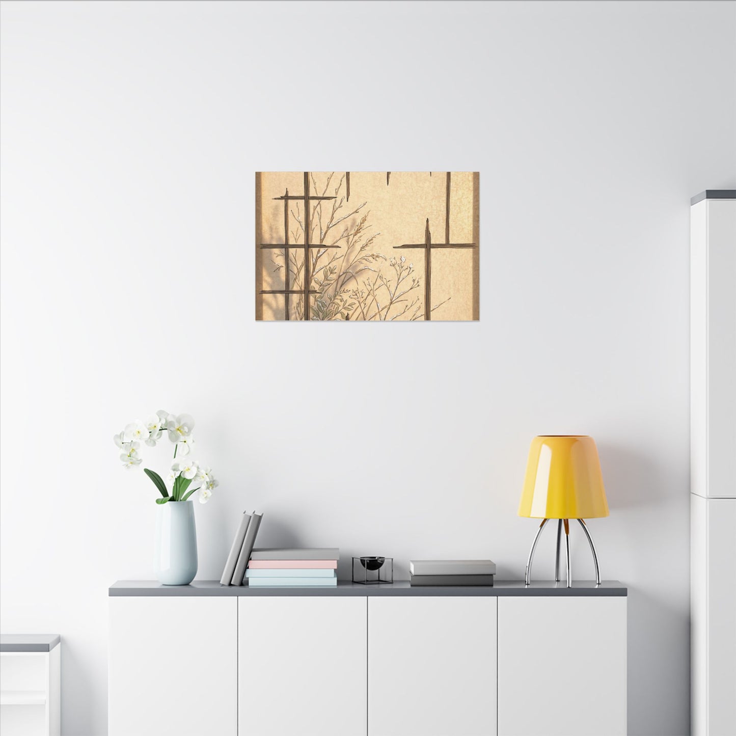 Shoji Screen Canvas Art | Winter Japandi Minimal Line Art
