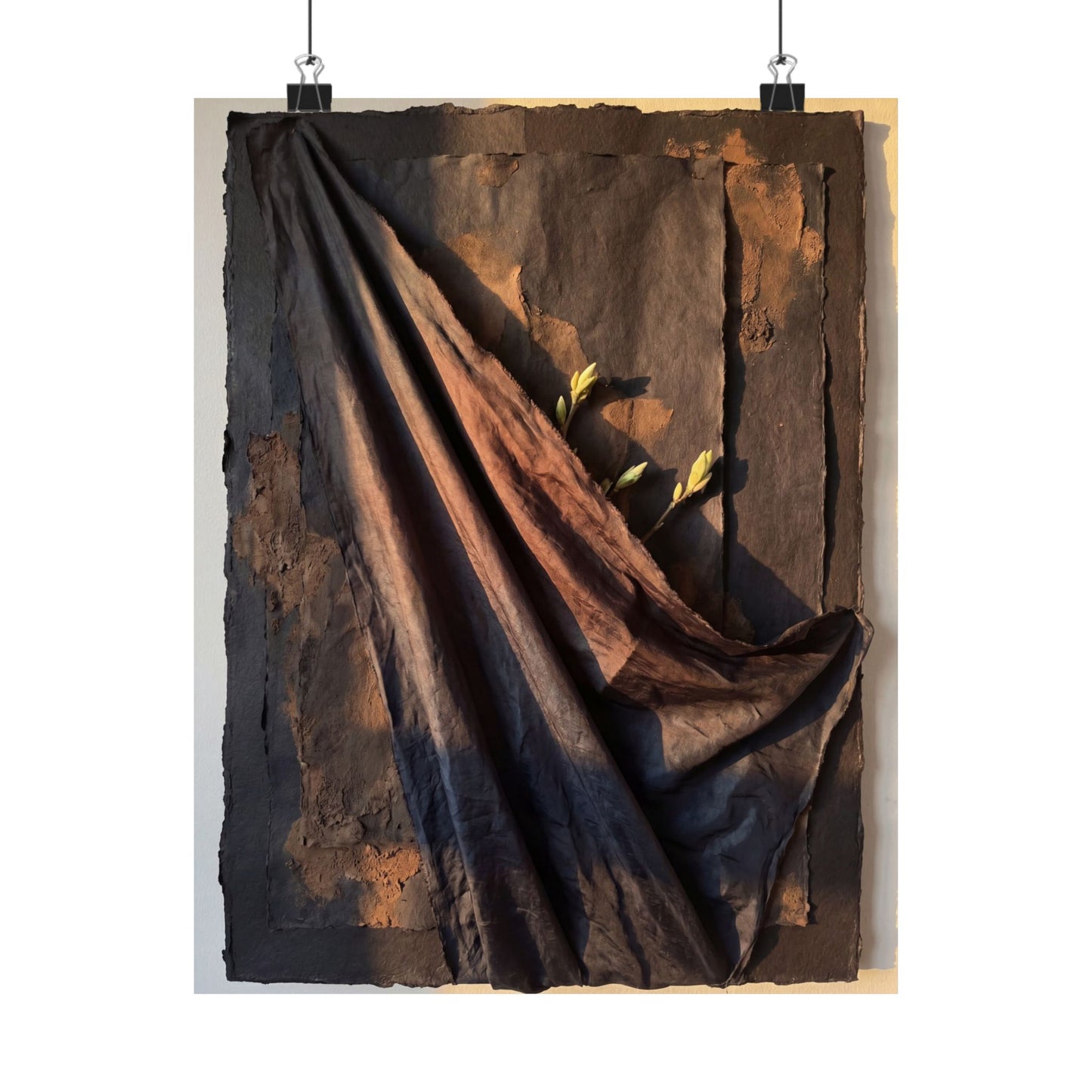 Dark Japandi Silk Drape in Golden Hour | Dark Texture Wall Art Print Art Print