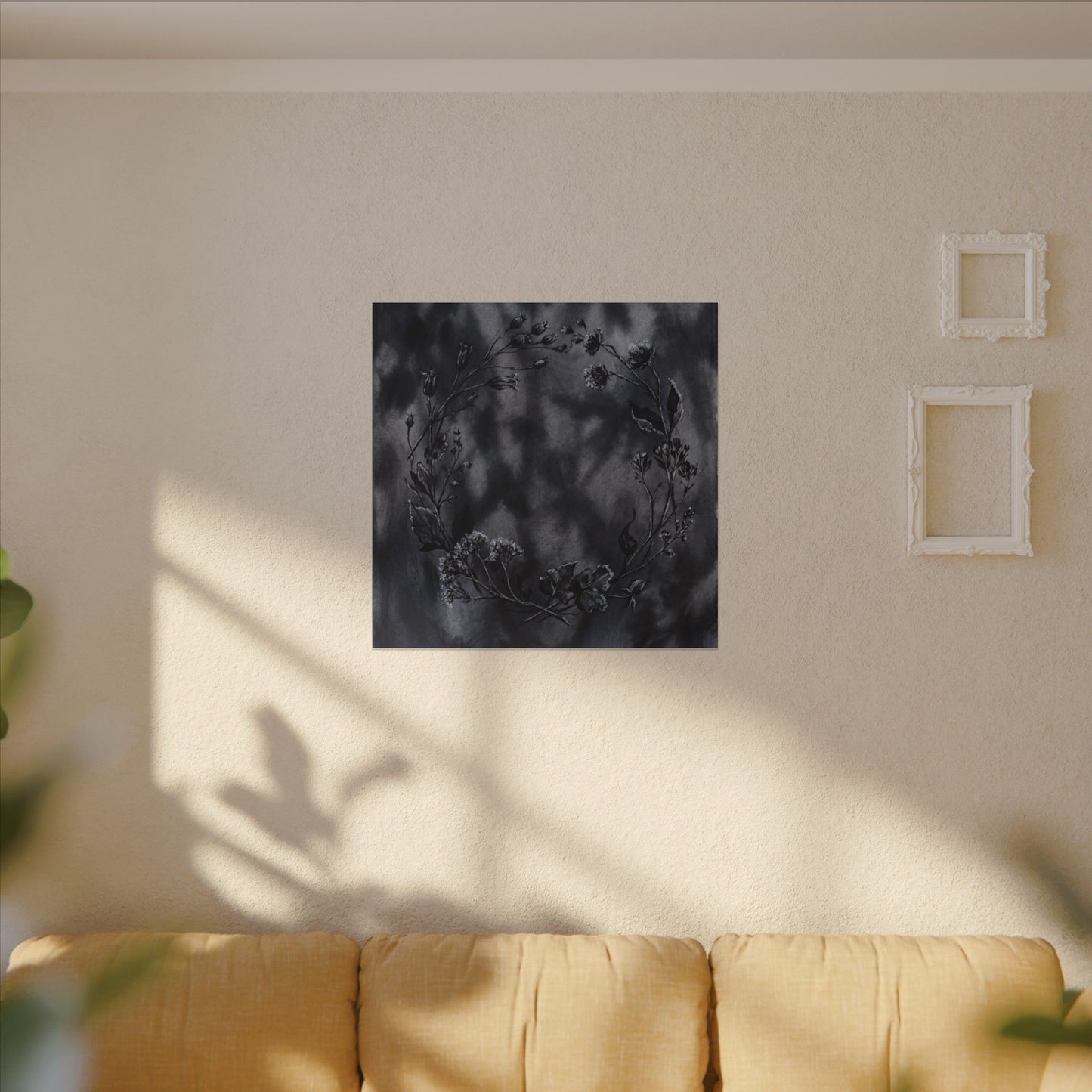 Dried Flowers Canvas Art | Winter Dark Japandi Shadow Zen Art