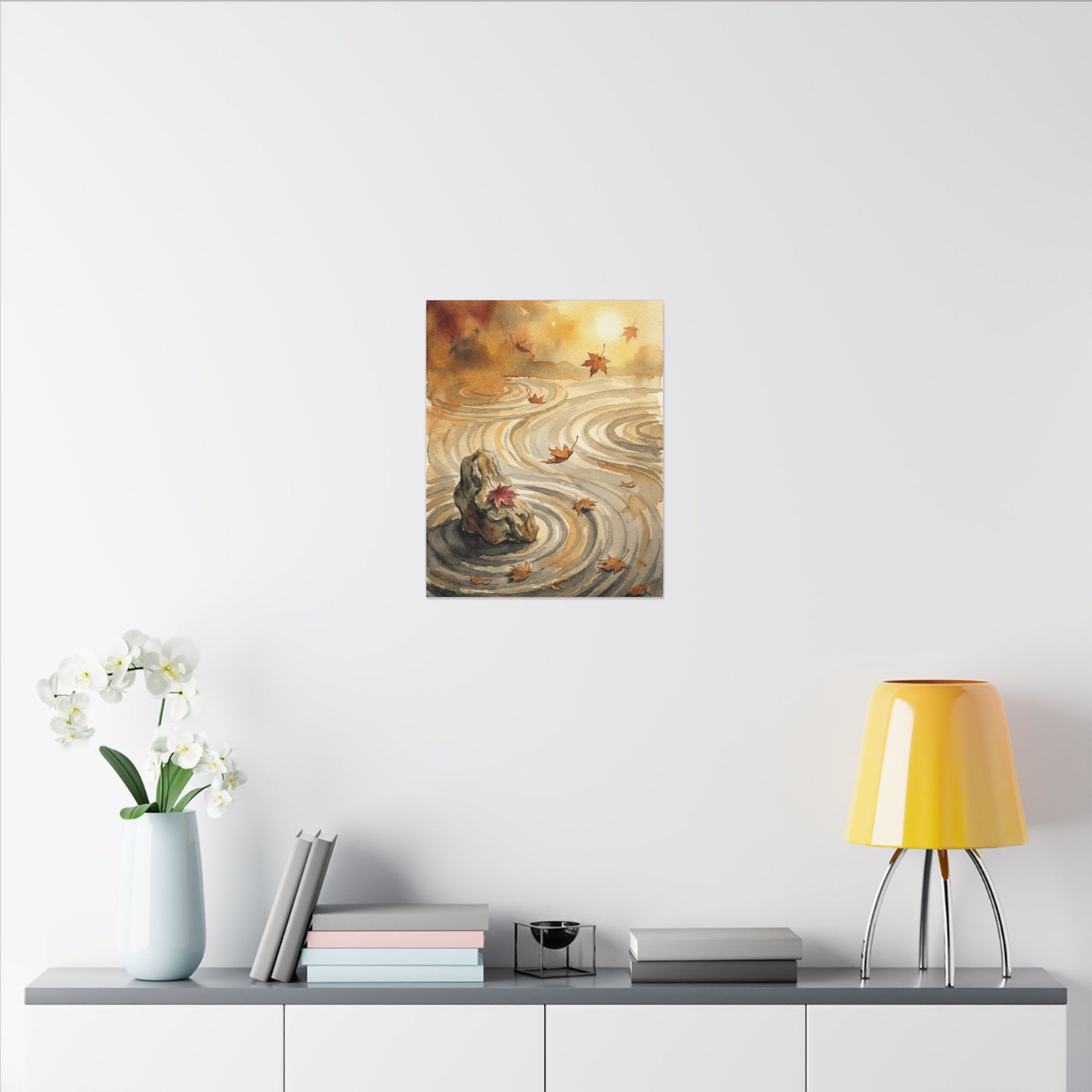 Autumn Rock Garden Watercolor Canvas Art | Neutral Decor