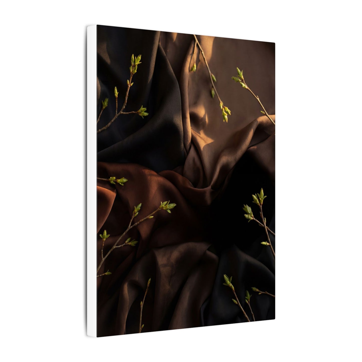 Dark Japandi Silk Drape in Golden Hour | Moody Minimal Canvas Art