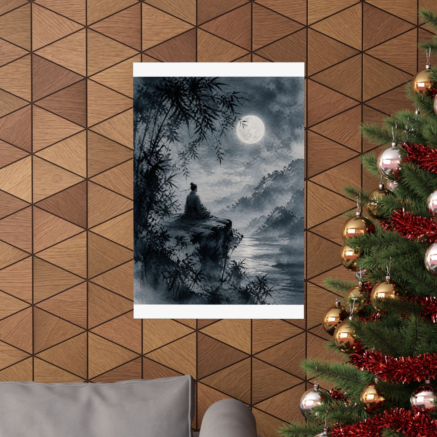 Serene Ink Brushstroke Wall Art Print - Sumi E Zen