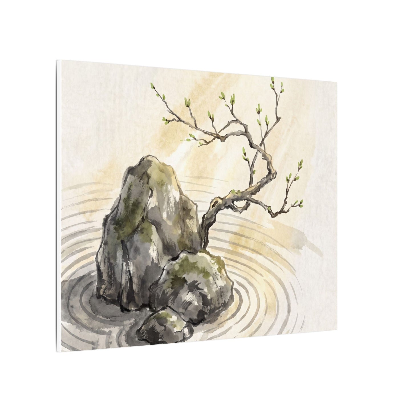 Serene Rock Garden Canvas Art - Sumi E Zen