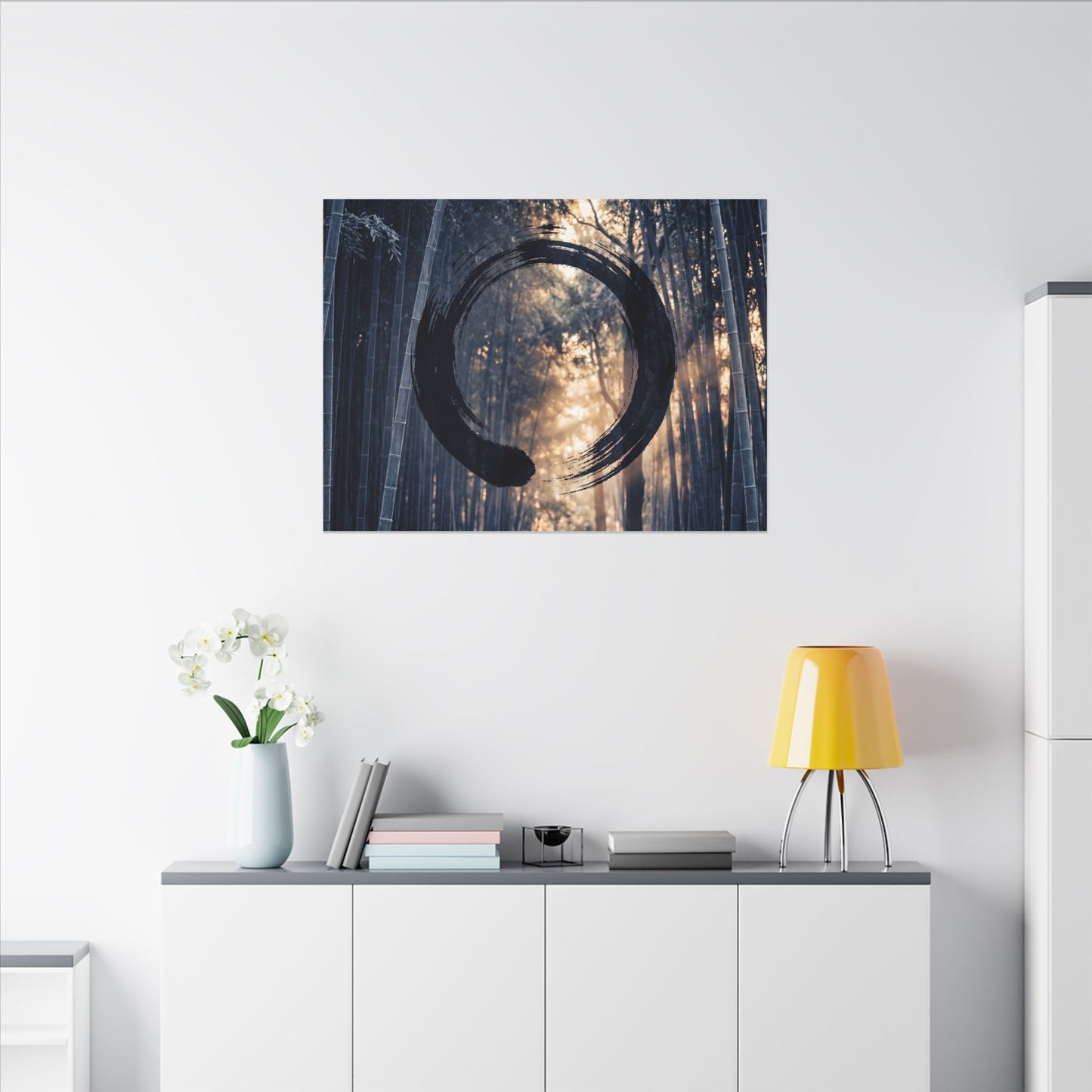 Bamboo Grove Canvas Art | Winter Zen Enso Art