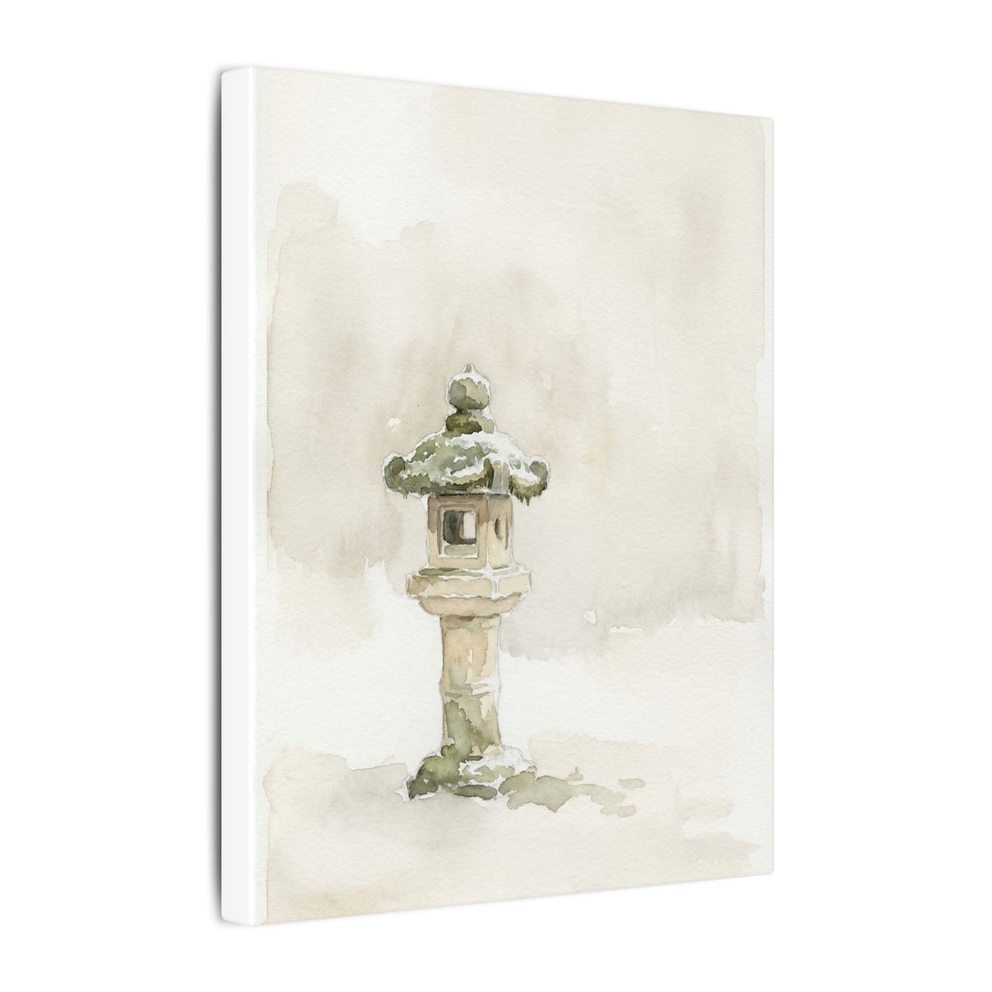 Stone Lantern Winter Canvas Art | Japandi Earthy Design