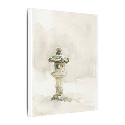 Stone Lantern Winter Canvas Art | Japandi Earthy Design