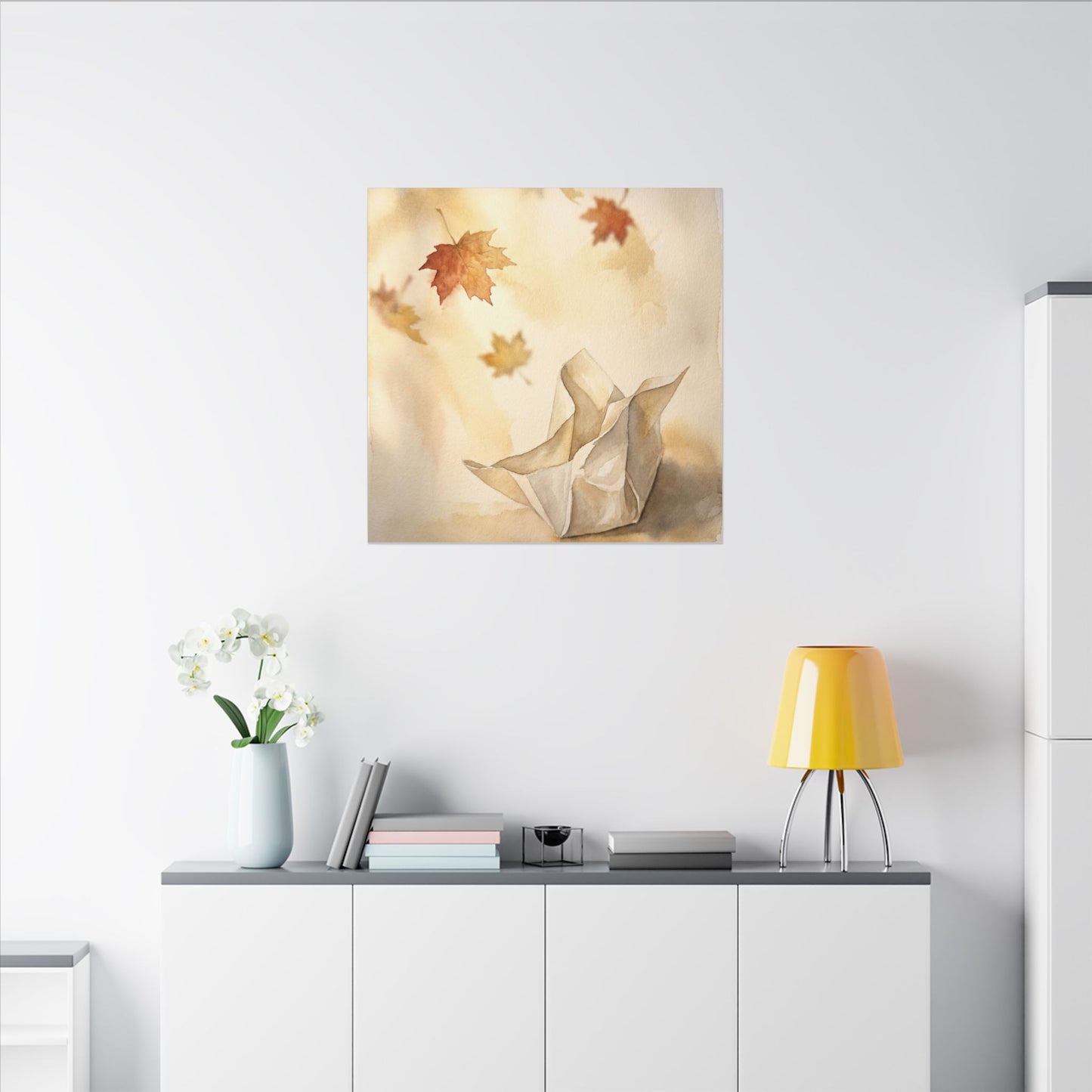 Japandi Paper Fold in Golden Hour | Watercolor Canvas Art