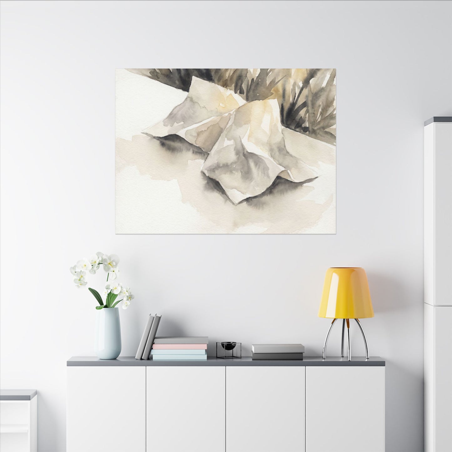 Paper Fold Watercolor Canvas Art | Warm Japandi Art