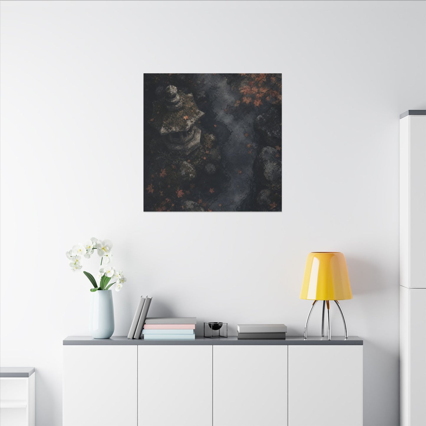 Stone Lantern Canvas Art | Autumn Japandi Texture Art