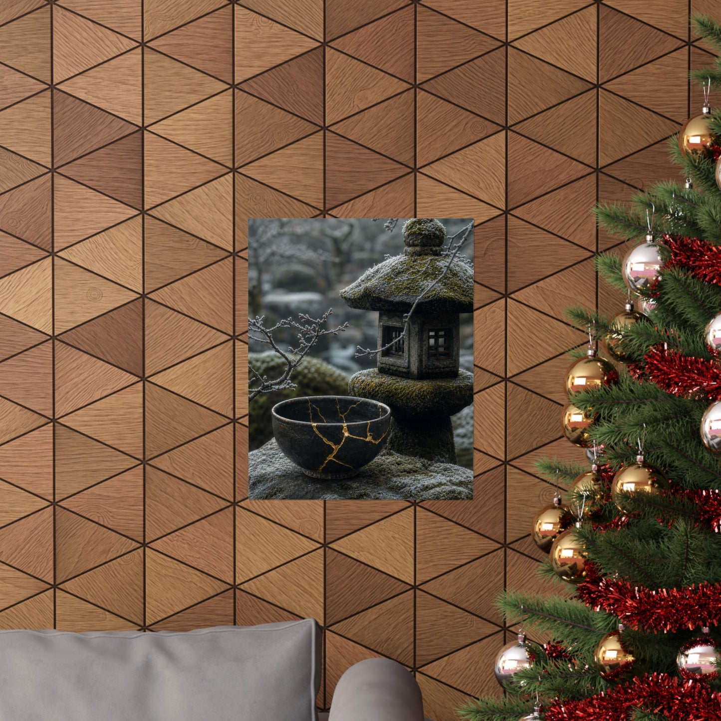 Stone Lantern Winter Wall Art Print | Kintsugi Beautiful Design