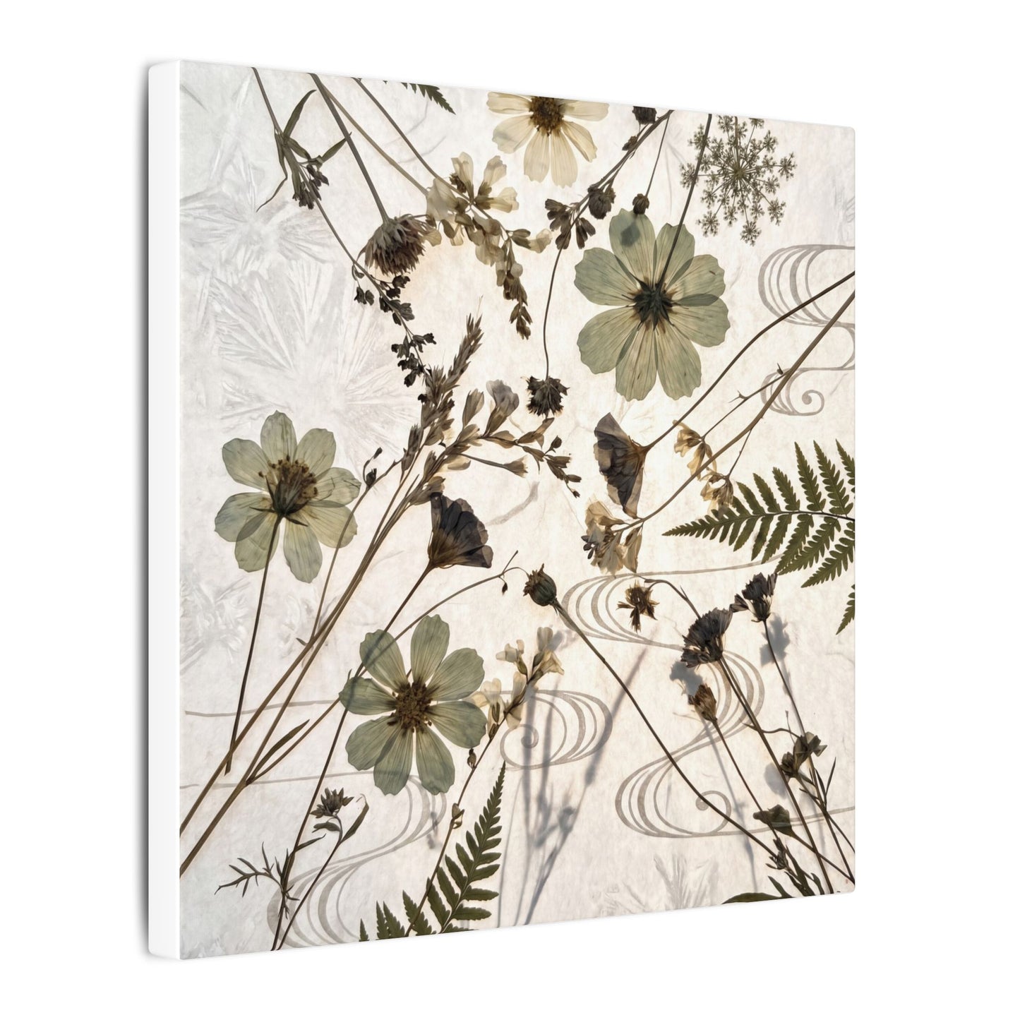 Japandi Dried Flowers in Golden Hour | Japanese Pattern Canvas Art