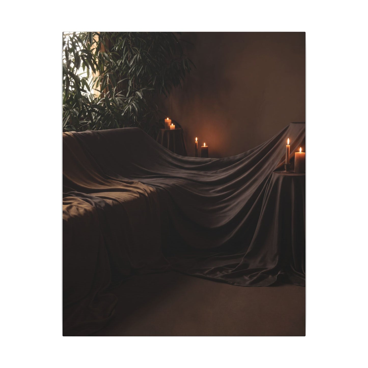 Candlelight Silk Drape Canvas Art - Dark Japandi Ma