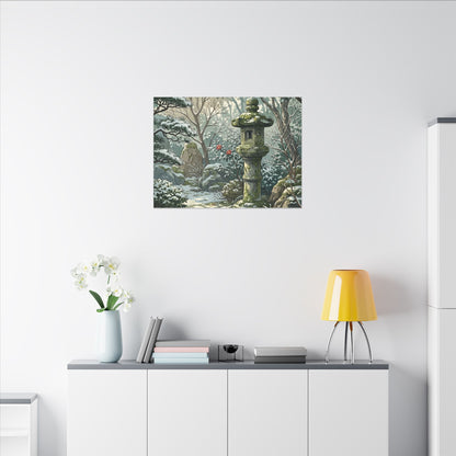 Stone Lantern Winter Canvas Art | Japandi Warm Design