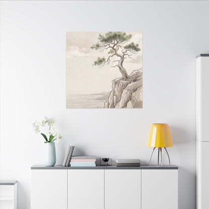 Japandi Pine Tree in Dappled | Minimal Line Canvas Art