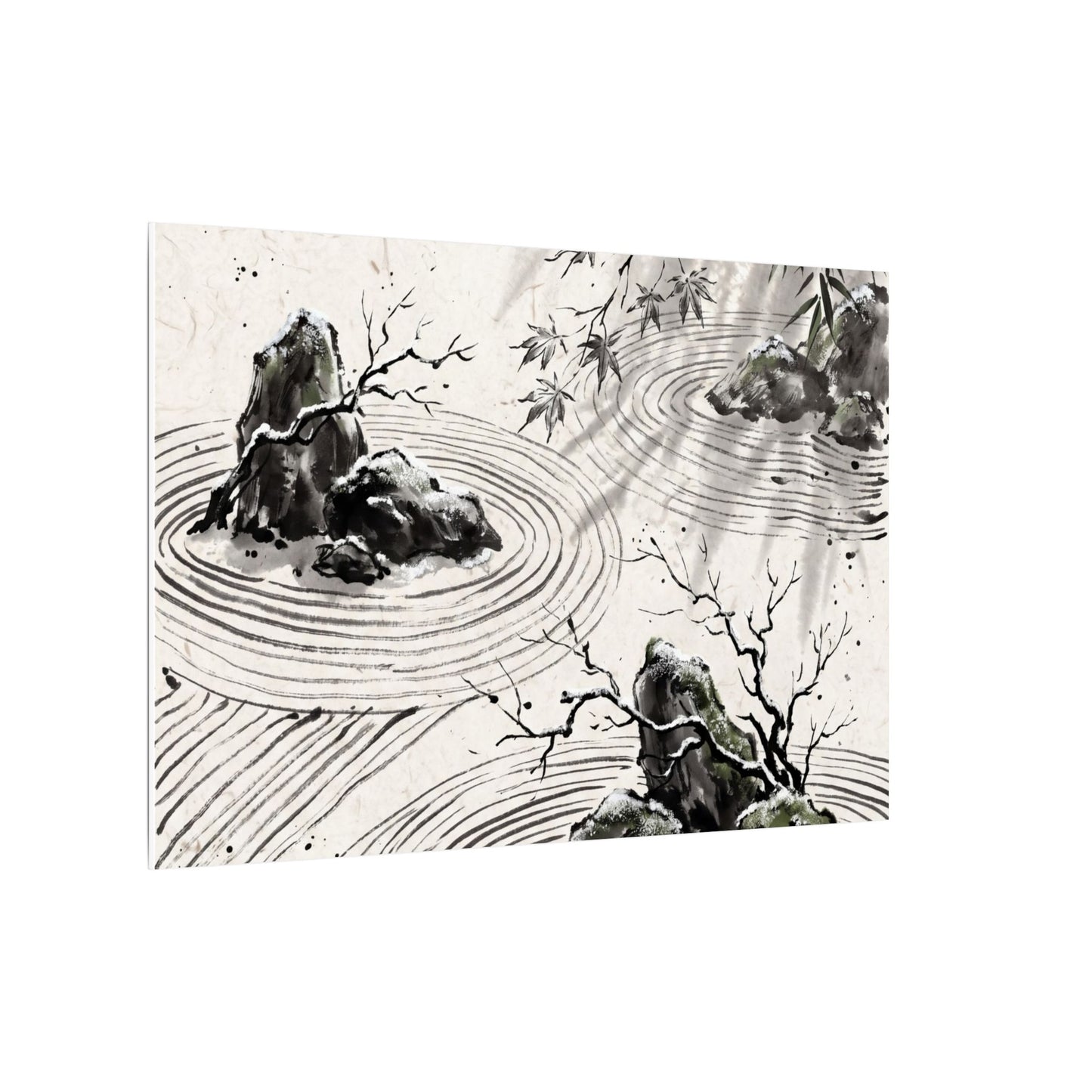 Rock Garden Canvas Art | Winter Zen Sumi E Art