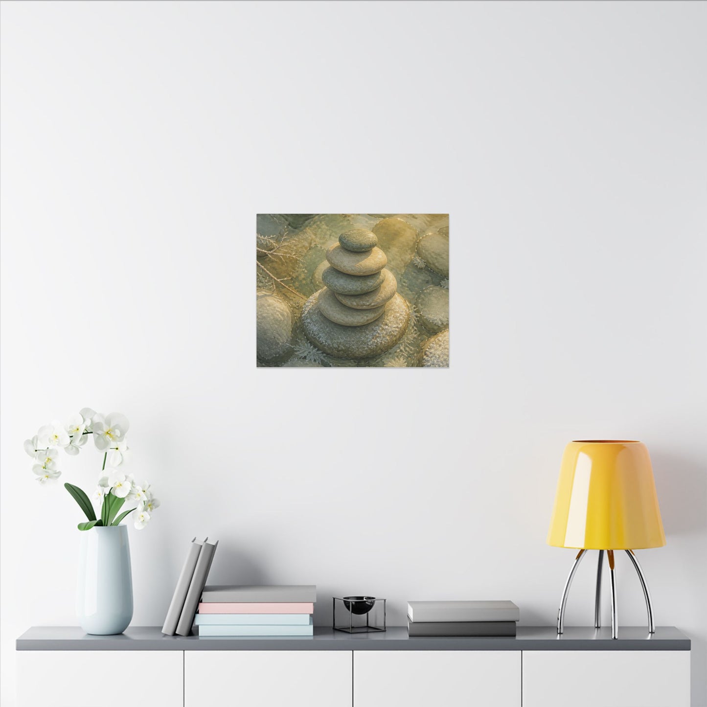River Stones Watercolor Canvas Art | Elegant Japandi Art