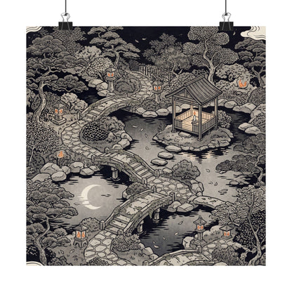 Summer Moonlit Garden Ukiyo E Inspired Wall Art Print | Serene Decor Art Print