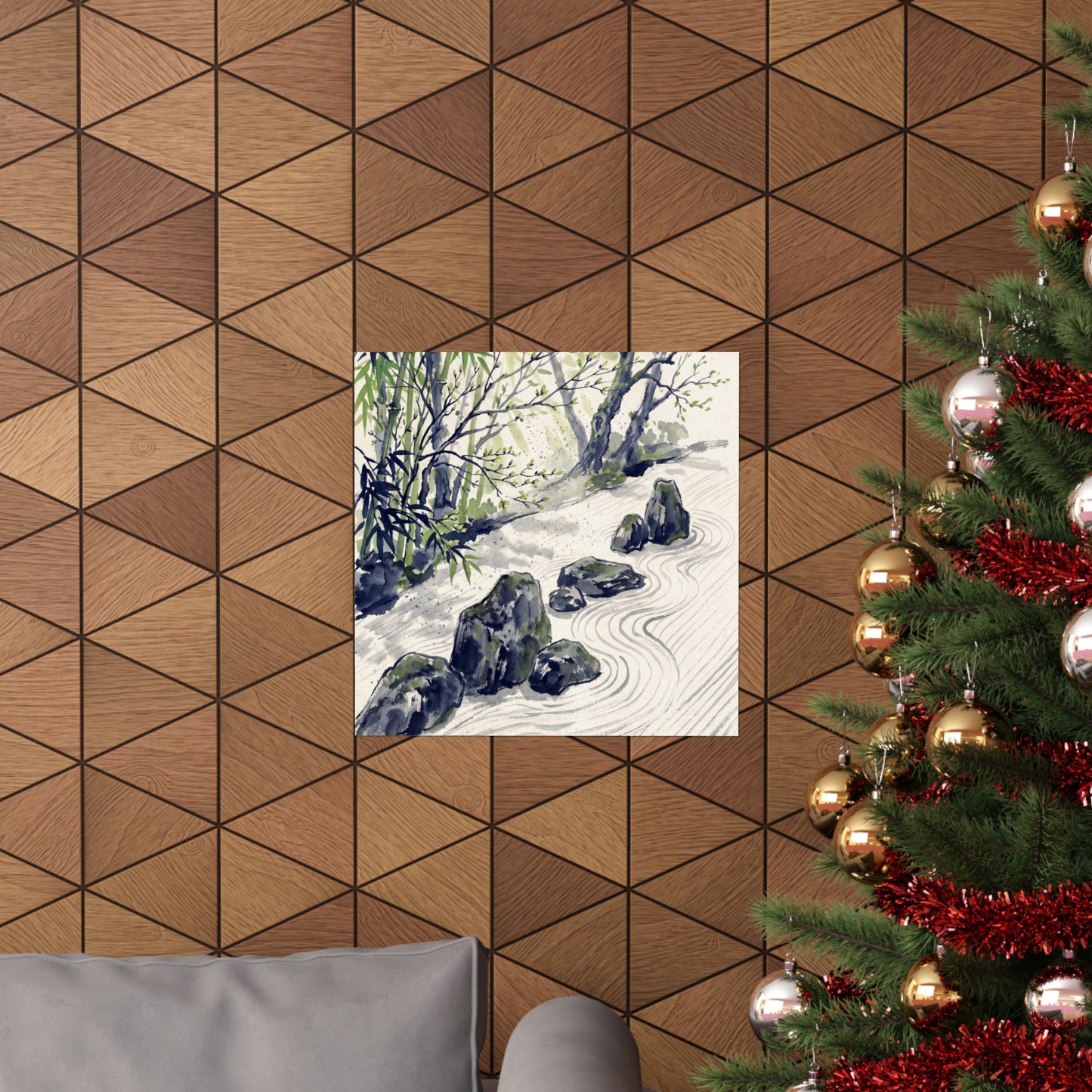 Zen Rock Garden in Dappled | Sumi E Wall Art Print