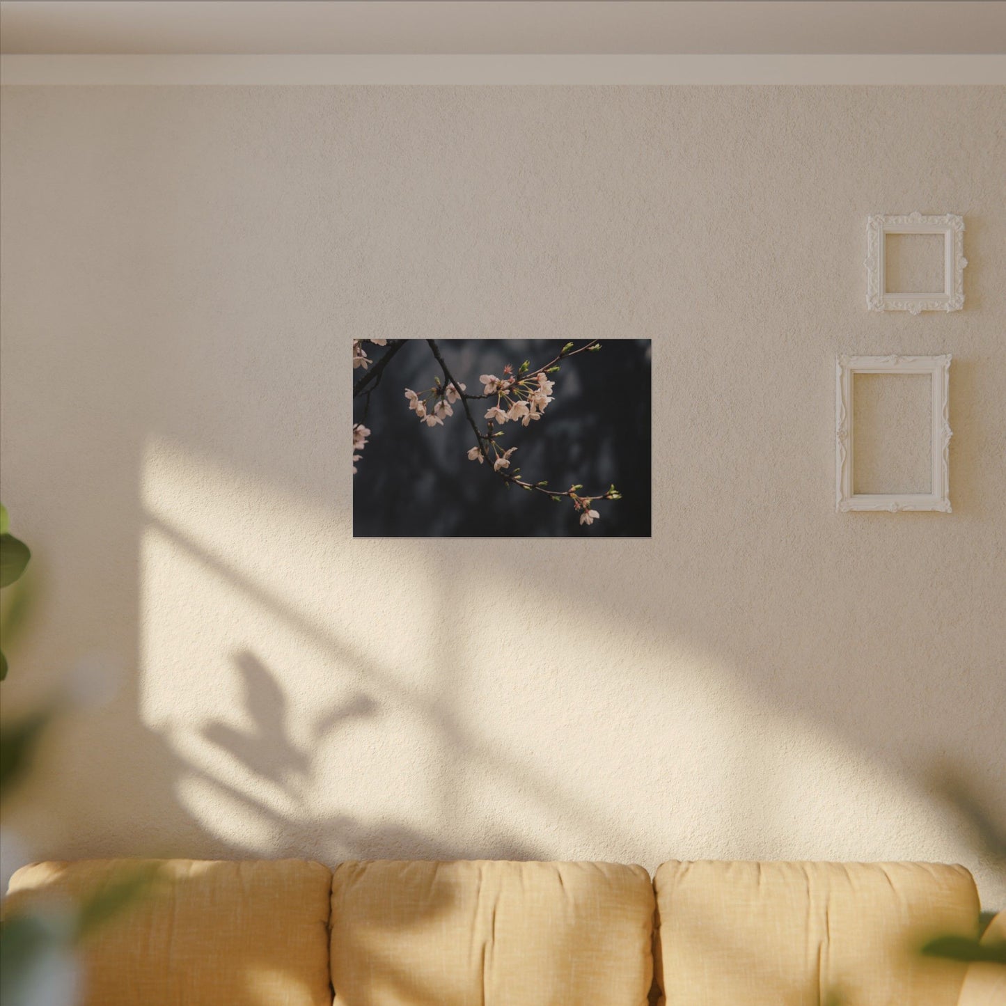 Cherry Blossom Moody Minimal Canvas Art | Bold Dark Japandi Art