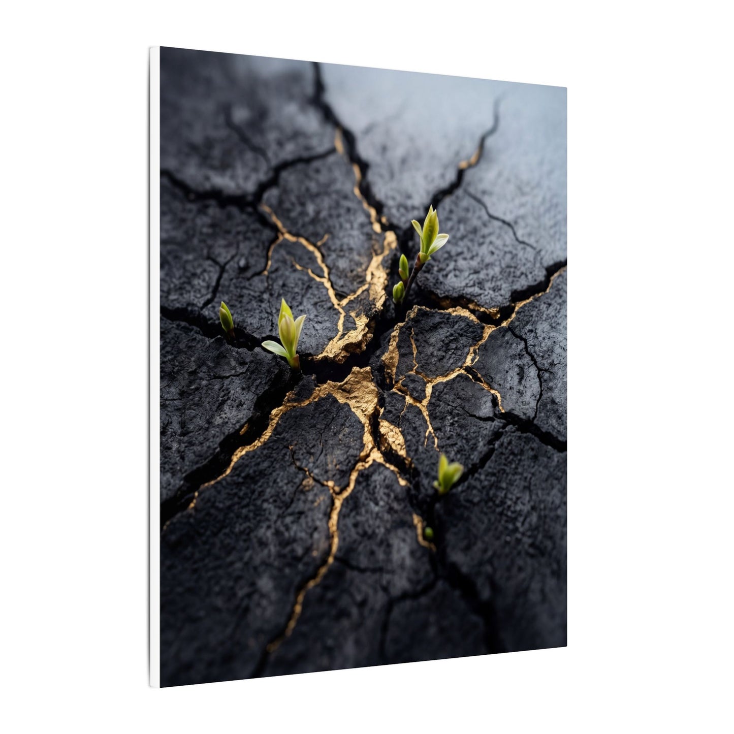 Ma Cracked Earth Canvas Art - Dark Japandi Charcoal Ink