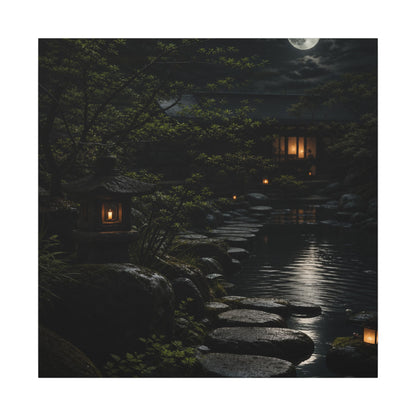 Moonlit Garden Shadow Zen Canvas Art | Sophisticated Dark Japandi Art