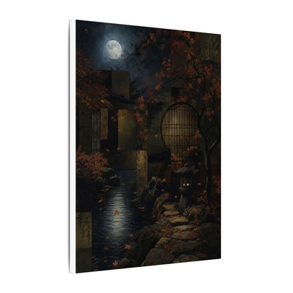 Moonlight Moonlit Garden Canvas Art - Dark Japandi Shibui