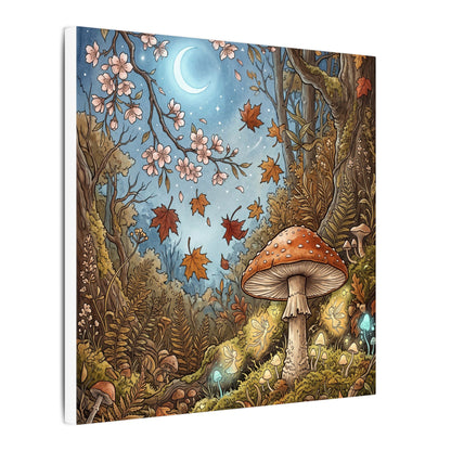 Autumn Cherry Blossom Mushroom Illustration Canvas Art | Enchanting Decor