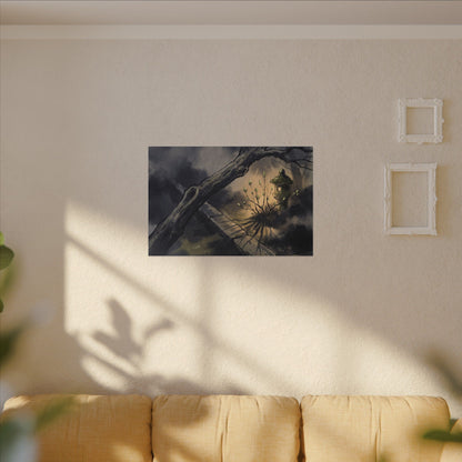 Dark Japandi Moonlit Garden in Golden Hour | Charcoal Ink Canvas Art