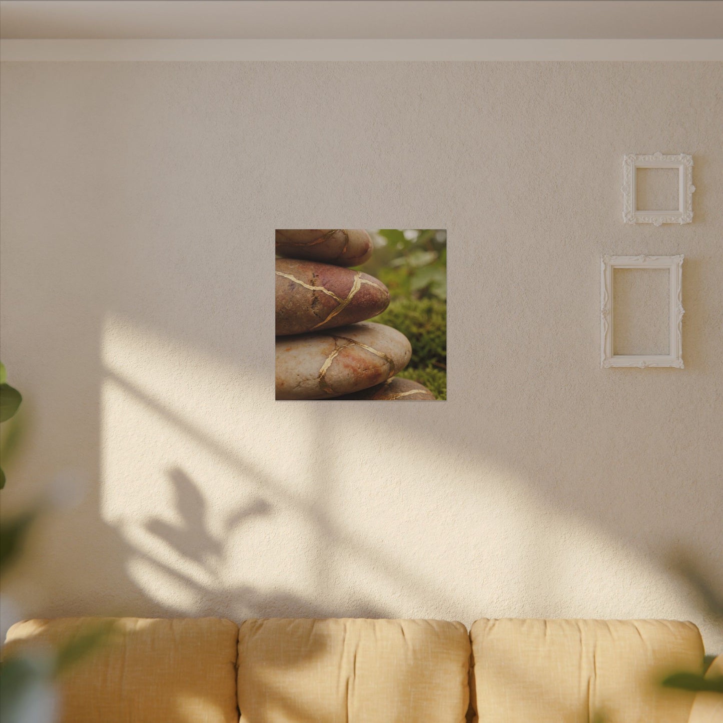 River Stones Summer Canvas Art | Kintsugi Healing Design