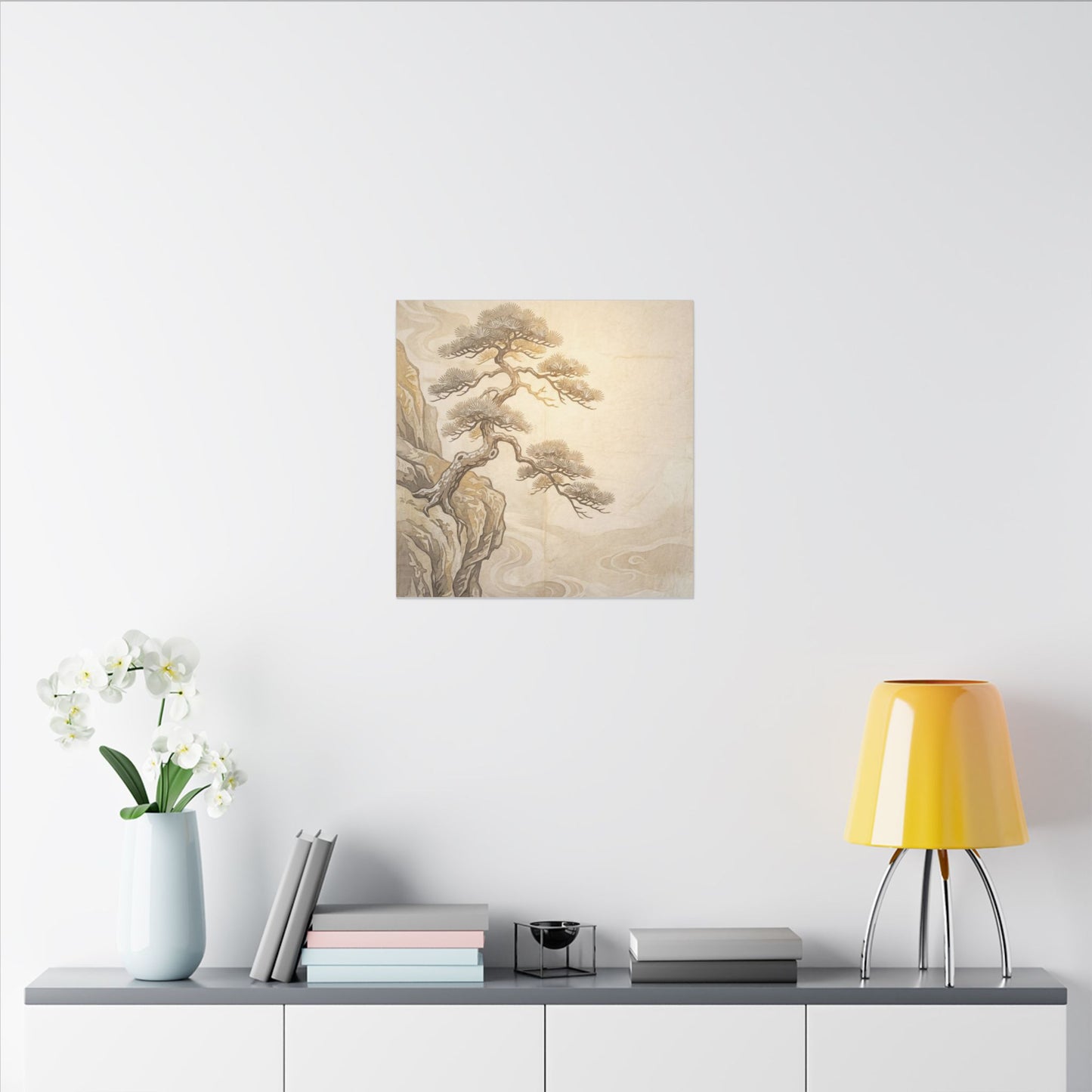 Winter Pine Tree Japanese Pattern Canvas Art | Elegant Decor