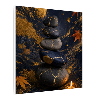 River Stones Autumn Canvas Art | Kintsugi Artful Design