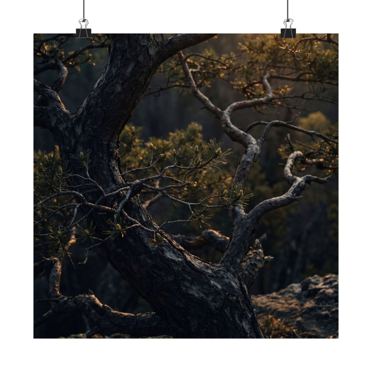 Pine Tree Spring Wall Art Print | Dark Japandi Sophisticated Design