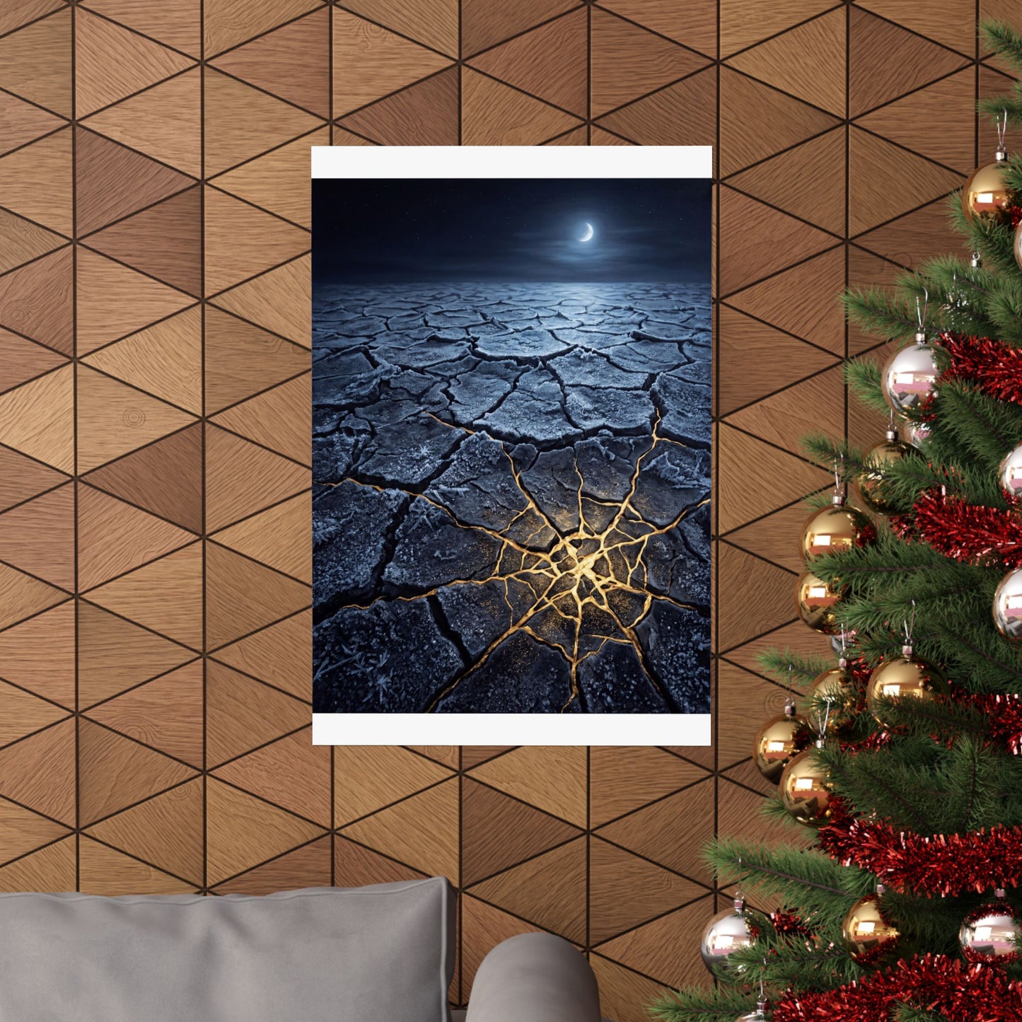 Artful Cracked Earth Wall Art Print - Gold Vein Kintsugi