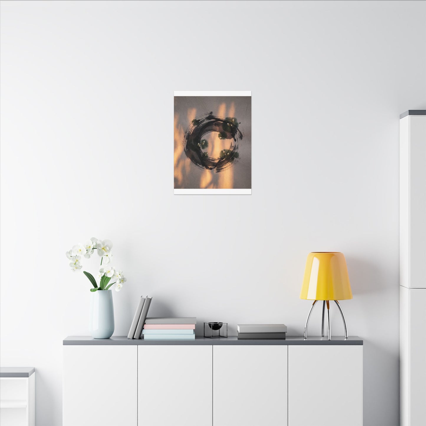 Ink Brushstroke Spring Canvas Art | Dark Japandi Bold Design